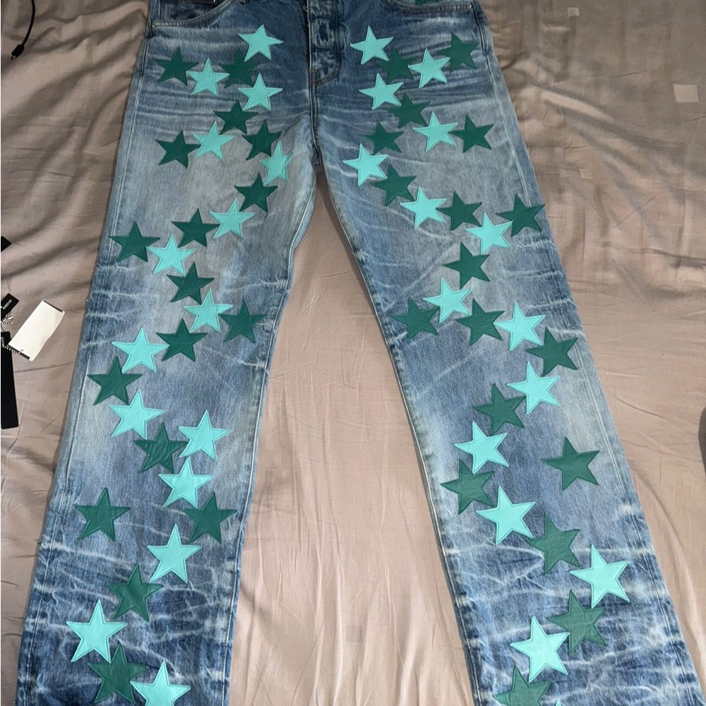 Amiri Chemist Leather Star Blue Jeans in light indigo sz 30 - Picture 2 of 10